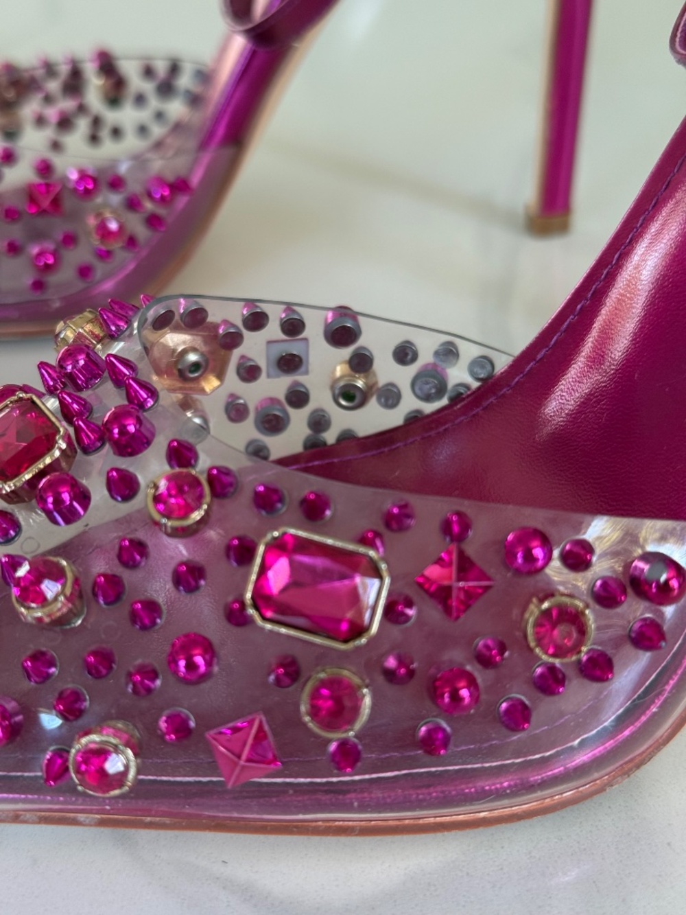 Azalea Wang Arthelia Pink Crystal Embellished Clear Pumps - Picture 11 of 14